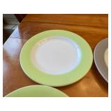 Set of 12 Vintage Pyrex Milk Glass Plates Wide Color Band Multicolor Ceramic Dinner Plates