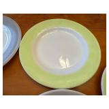 Set of 12 Vintage Pyrex Milk Glass Plates Wide Color Band Multicolor Ceramic Dinner Plates