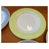 Set of 12 Vintage Pyrex Milk Glass Plates Wide Color Band Multicolor Ceramic Dinner Plates