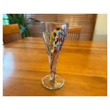 Hand-Blown Murano-Style Confetti Glass Signed Stemmed Glassware / Vase with Colorful Swirl Pattern