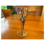 Hand-Blown Murano-Style Confetti Glass Signed Stemmed Glassware / Vase with Colorful Swirl Pattern