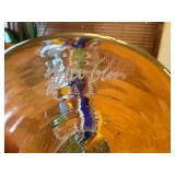 Hand-Blown Murano-Style Confetti Glass Signed Stemmed Glassware / Vase with Colorful Swirl Pattern