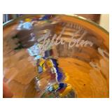 Hand-Blown Murano-Style Confetti Glass Signed Stemmed Glassware / Vase with Colorful Swirl Pattern