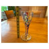 Hand-Blown Murano-Style Confetti Glass Signed Stemmed Glassware / Vase with Colorful Swirl Pattern
