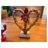 Vintage Swedish Christmas Decorations Straw Ornaments and Painted Wooden Candle Holder Set