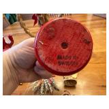 Vintage Swedish Christmas Decorations Straw Ornaments and Painted Wooden Candle Holder Set