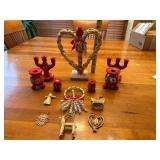 Vintage Swedish Christmas Decorations Straw Ornaments and Painted Wooden Candle Holder Set