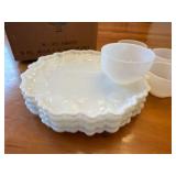 Vintage Orchard Crystal Ware Milk Glass TV Snack Set - 8 Piece