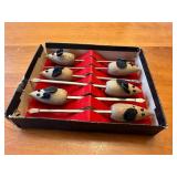 Set of 6 MCM Viking Teak Cheese Picks with Mouse Design