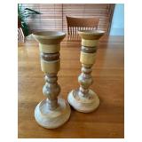 Pair of Hand Turned Wooden Candle Holders with Felt Bottom
