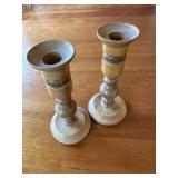 Pair of Hand Turned Wooden Candle Holders with Felt Bottom