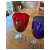 Set of 4 Vibrant Marshall Fields Dark Iridescent Colored Glass Goblets
