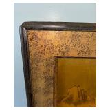 Large Vintage Framed Silk Watercolor Artwork with Asian Inspired Landscape Scene