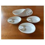 Set of 4 Unique Vintage Handcrafted White Abstract Candle Holder/Planter and Ceramic Dishes / Ashtrays with Signature