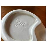 Set of 4 Unique Vintage Handcrafted White Abstract Candle Holder/Planter and Ceramic Dishes / Ashtrays with Signature
