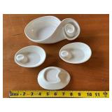 Set of 4 Unique Vintage Handcrafted White Abstract Candle Holder/Planter and Ceramic Dishes / Ashtrays with Signature