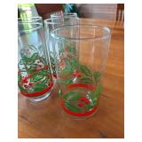 Set of 6 Libby Glass Company Holiday-Themed Glass Tumblers with Holly Berry Design