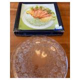NuutajÃ¤rvi Rosita Floral Etched Glass Serving Platter in Original Box
