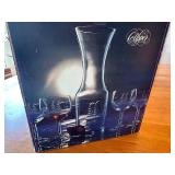 5 Piece Susquehanna Glass Company Clipper Pattern Etched Glass Decanter with 4 Matching Glasses