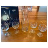5 Piece Susquehanna Glass Company Clipper Pattern Etched Glass Decanter with 4 Matching Glasses