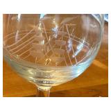 5 Piece Susquehanna Glass Company Clipper Pattern Etched Glass Decanter with 4 Matching Glasses