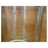 5 Piece Susquehanna Glass Company Clipper Pattern Etched Glass Decanter with 4 Matching Glasses
