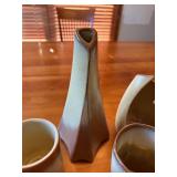 Vintage Frankoma Plainsman Gold Stoneware Pottery Set with Mugs, Pitchers, and Salt Shakers - 14 Pieces