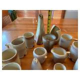 Vintage Frankoma Plainsman Gold Stoneware Pottery Set with Mugs, Pitchers, and Salt Shakers - 14 Pieces