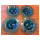 Set of 4 Vintage Blue / Teal Wide Rim Glass Bowls