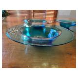 Set of 4 Vintage Blue / Teal Wide Rim Glass Bowls