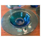 Set of 4 Vintage Blue / Teal Wide Rim Glass Bowls