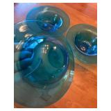 Set of 4 Vintage Blue / Teal Wide Rim Glass Bowls
