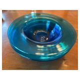 Set of 4 Vintage Blue / Teal Wide Rim Glass Bowls