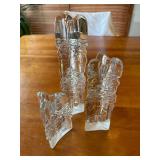 Set of 3 Glasslight Studio Textured Clear Glass Melting Ice Candle Holders by Joel and Candace Bless Glass Artists