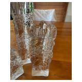 Set of 3 Glasslight Studio Textured Clear Glass Melting Ice Candle Holders by Joel and Candace Bless Glass Artists
