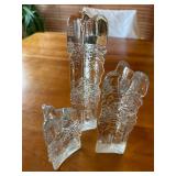 Set of 3 Glasslight Studio Textured Clear Glass Melting Ice Candle Holders by Joel and Candace Bless Glass Artists