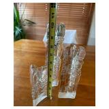 Set of 3 Glasslight Studio Textured Clear Glass Melting Ice Candle Holders by Joel and Candace Bless Glass Artists