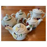 Set of 5 Vintage Hand-Painted Floral Art Deco Tea Pots