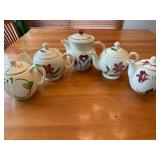 Set of 5 Vintage Hand-Painted Floral Art Deco Tea Pots