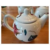 Set of 5 Vintage Hand-Painted Floral Art Deco Tea Pots