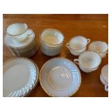 Set of Vintage Gold Rimmed White Dinnerware including Plates and Cups
