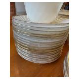 Set of Vintage Gold Rimmed White Dinnerware including Plates and Cups