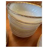 Set of Vintage Gold Rimmed White Dinnerware including Plates and Cups