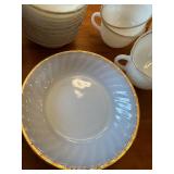 Set of Vintage Gold Rimmed White Dinnerware including Plates and Cups