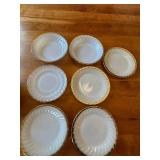 Set of Vintage Gold Rimmed White Dinnerware including Plates and Cups