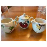 Vintage Puritan Pottery Ivy Blossom Cream and Sugar with Lid and Puritan Pottery Apple Dear Sugar/No Lid