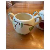Vintage Puritan Pottery Ivy Blossom Cream and Sugar with Lid and Puritan Pottery Apple Dear Sugar/No Lid