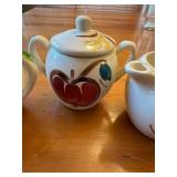 Vintage Puritan Pottery Ivy Blossom Cream and Sugar with Lid and Puritan Pottery Apple Dear Sugar/No Lid