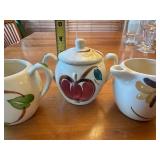 Vintage Puritan Pottery Ivy Blossom Cream and Sugar with Lid and Puritan Pottery Apple Dear Sugar/No Lid