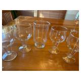 Set of 4 Vintage Anchor Hocking Hollow Stem Beer Stout Glass Goblets with and One Vintage Princess House Martini Cocktail Pitcher Etched Pattern